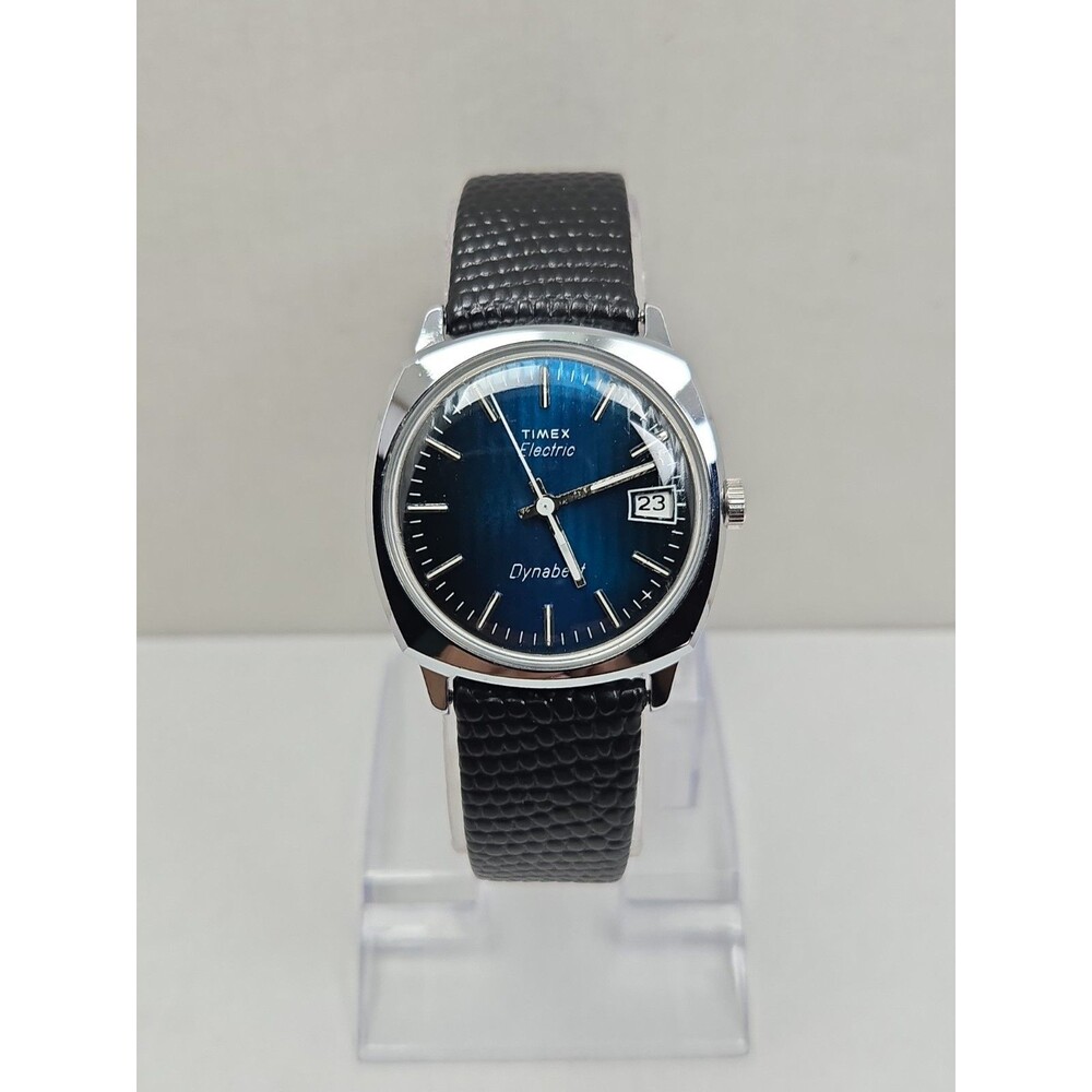 Timex Electric Dynabeat 76651 Mens Blue Dial Date Watch Vintage Runs New Battery